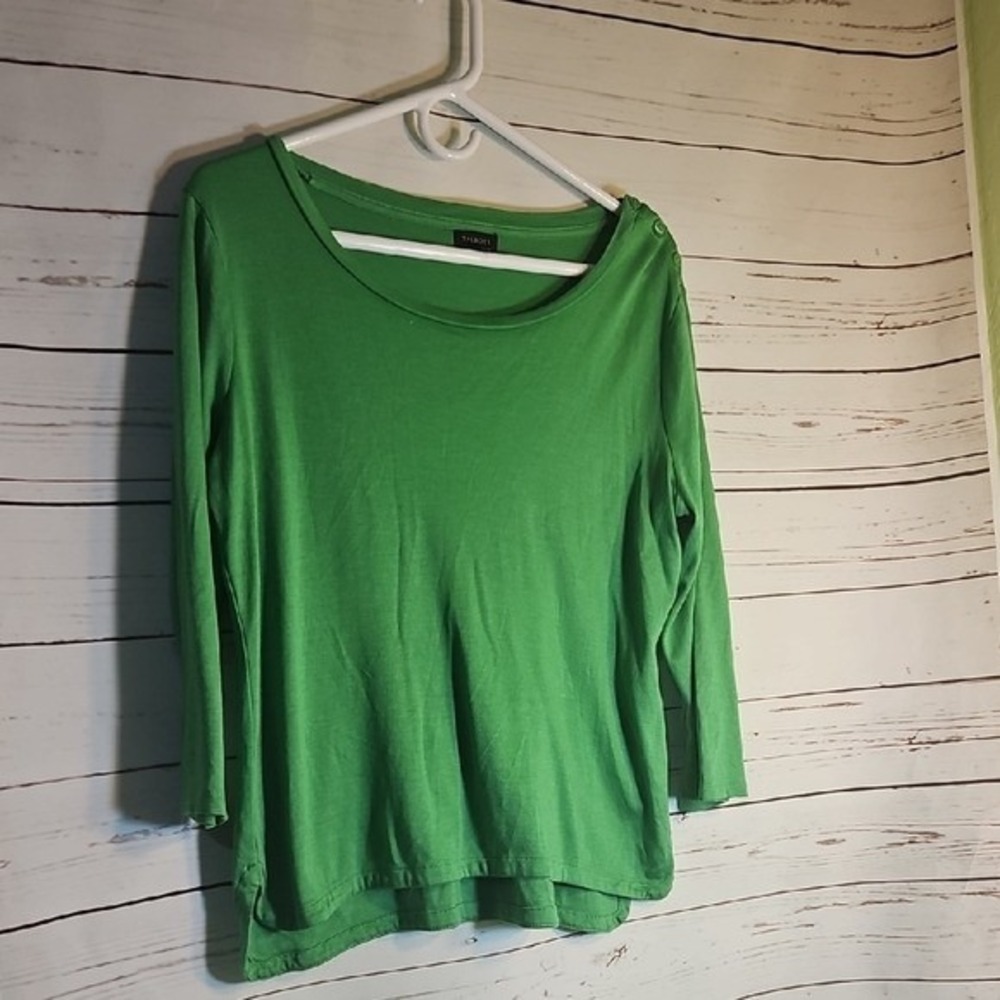 Talbots Green‎ 3/4 Sleeve Button Detail Top, Boat Neck, Casual Comfort, M